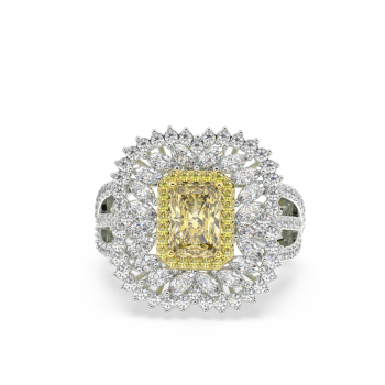 Ring with 1.54ct Fancy Central Radiant Cut Diamond, 0.70ct Marquise Cut Side Diamonds and 0.96ct Round Side Diamonds