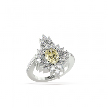 Ring with 1.00 ct Fancy diamond, 1.62 ct pear-marquise diamonds and 0.25 ct round diamonds