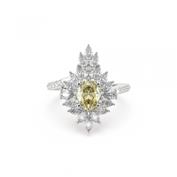 Ring with 1.00 ct Fancy diamond, 1.62 ct pear-marquise diamonds and 0.25 ct round diamonds
