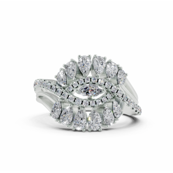 Ring with 0.06ct center Marquise Cut diamond, 0.80ct Pear Cut diamonds and 0.19ct round diamonds