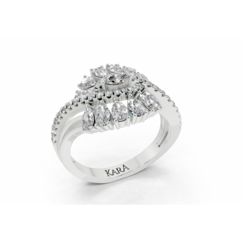 Ring with 0.06ct center Marquise Cut diamond, 0.80ct Pear Cut diamonds and 0.19ct round diamonds