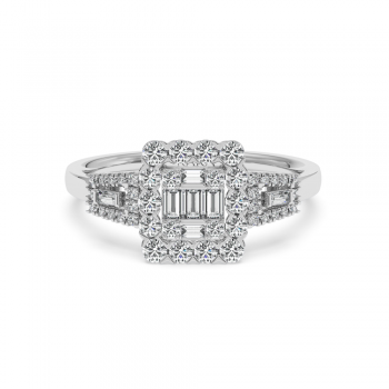 Ring with 0.08ct Baget Diamonds and 0.38ct Round Diamonds