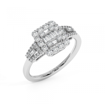 Ring with 0.08ct Baget Diamonds and 0.38ct Round Diamonds
