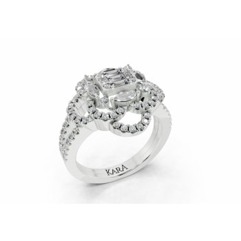 Ring with 0.13ct Baget, 0.18ct Marquise Cut and 0.50ct round diamonds