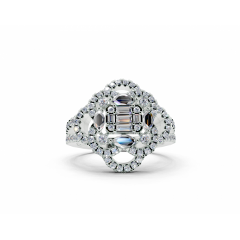 Ring with 0.13ct Baget, 0.18ct Marquise Cut and 0.50ct round diamonds