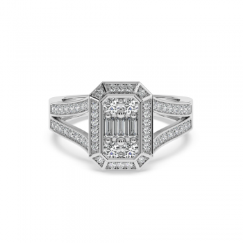 Ring with 0.13ct Baget Diamonds and 0.55ct Round Diamonds
