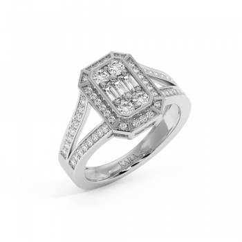 Ring with 0.13ct Baget Diamonds and 0.55ct Round Diamonds