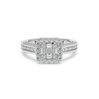 Ring with 0.15ct Baget Diamonds and 0.71ct Round Diamonds