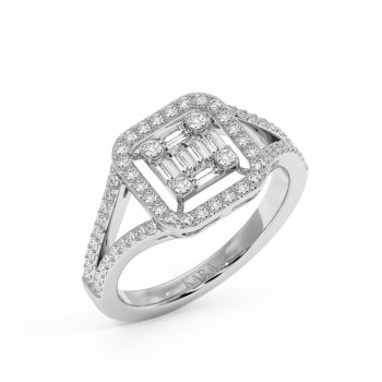 Ring with 0.20ct Baget Diamonds and 0.30ct Round Diamonds