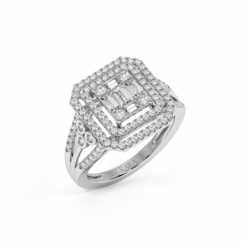 Ring with 0.38 ct Baget Diamonds and 0.84 ct round diamonds