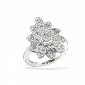 Ring with 0.45 ct Baget Diamonds and 0.42 ct round cut diamonds