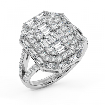 Ring with 0.53 ct baget diamonds, 0.24 ct marquise diamonds and 0.60 ct round diamonds