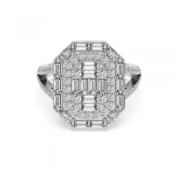 Ring with 0.53 ct baget diamonds, 0.24 ct marquise diamonds and 0.60 ct round diamonds