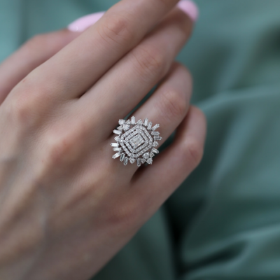 Ring with 0.58ct Baget Diamonds and 0.71 ct round diamonds