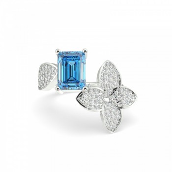 Ring with 0.42 ct Diamonds and 2.01 ct Blue Topaz