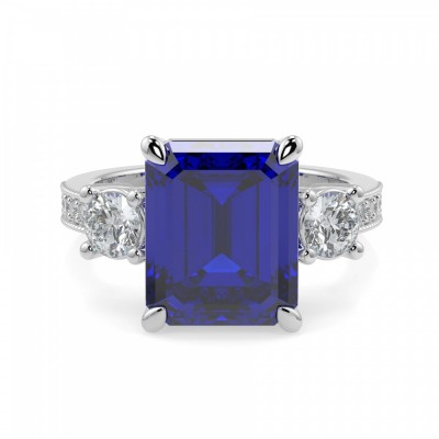 Ring with 0.60 ct diamonds and 5.60 ct Tanzanite