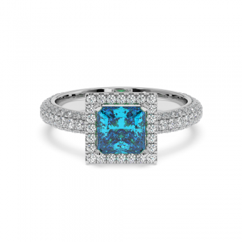 Ring with 0.74 ct Diamonds and 1.00 ct Blue-Topaz