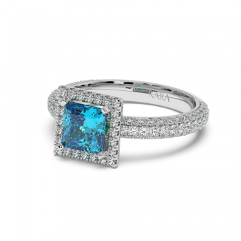 Ring with 0.74 ct Diamonds and 1.00 ct Blue-Topaz