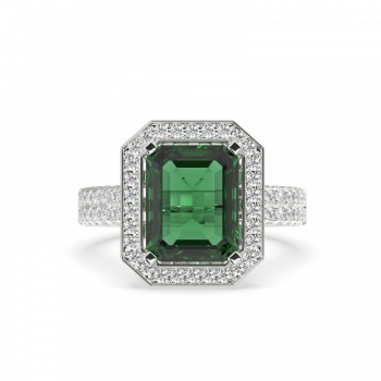 Ring with Diamonds of 0.76 ct and Emerald of 3.84 ct