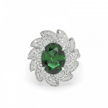 Ring with Diamonds of 0.97 ct and Emerald of 5.10 ct