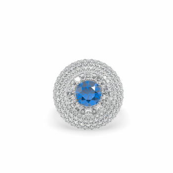 Ring with 2.22 ct Diamonds and 1.70 ct Blue-Topaz