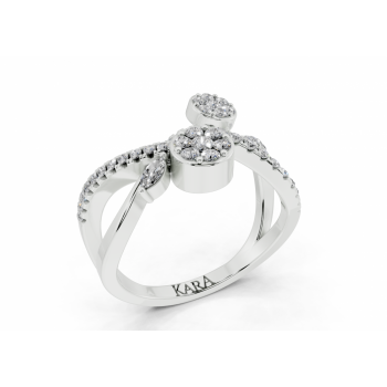 Ring with 0.04ct Marquise Cut diamonds and 0.35ct round diamonds