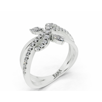 Ring with 0.07 ct Marquise Cut diamonds and 0.27 ct round diamonds
