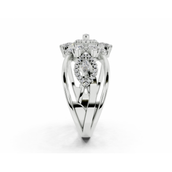 Ring with 0.07ct Marquise Cut diamonds, 0.62ct Pear Cut diamonds and 0.10ct round diamonds