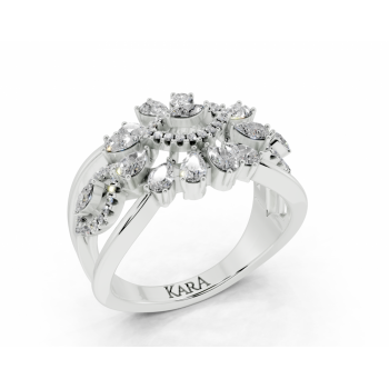 Ring with 0.07ct Marquise Cut diamonds, 0.62ct Pear Cut diamonds and 0.10ct round diamonds