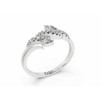 Ring with 0.07ct Marquise Cut diamonds and 0.12ct round diamonds