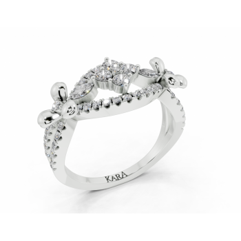 Ring with 0.07ct Marquise Cut diamonds and 0.50ct round diamonds