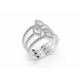 Ring with 0.09ct Marquise Cut diamonds and 0.57ct round diamonds