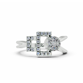 Ring with 0.10 ct Marquise Cut diamonds, 0.05 ct Princess Cut diamonds and 0.12 ct round diamonds
