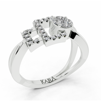 Ring with 0.10 ct Marquise Cut diamonds, 0.05 ct Princess Cut diamonds and 0.12 ct round diamonds