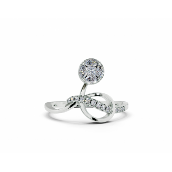 Ring with 0.10ct Marquise Cut diamonds, 0.05ct Princess Cut diamond and 0.05ct round diamonds