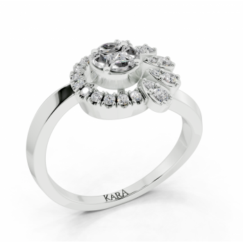 Ring with 0.10ct Marquise Cut diamonds, a 0.05ct Princess Cut diamond and 0.19ct round diamonds