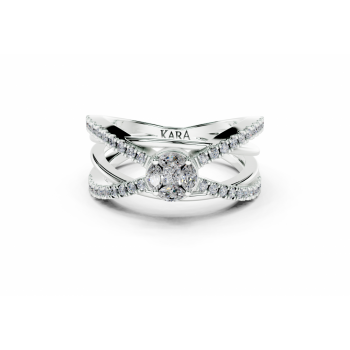 Ring with 0.10ct Marquise Cut diamonds, a 0.05ct Princess Cut diamond and 0.23ct round diamonds