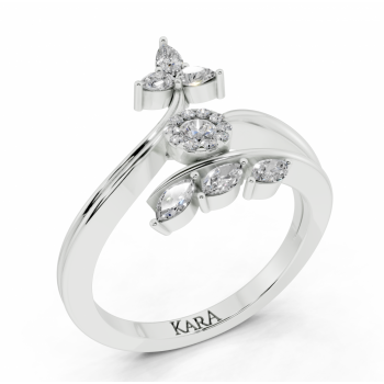 Ring with 0.11 ct Marquise Cut diamonds, 0.15 ct Pear Cut diamonds and 0.10 ct round diamonds