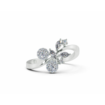 Ring with 0.11 ct Marquise Cut diamonds and 0.17 ct round diamonds
