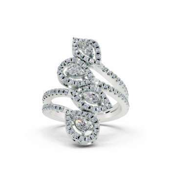 Ring with 0.11ct Marquise Cut diamonds, 0.17ct Pear Cut diamonds and 0.50ct round diamonds