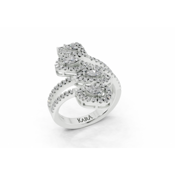 Ring with 0.11ct Marquise Cut diamonds, 0.17ct Pear Cut diamonds and 0.50ct round diamonds