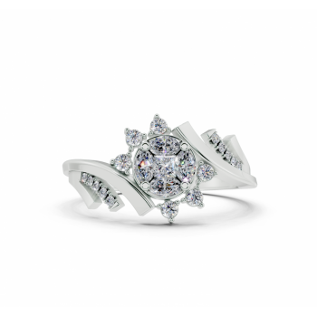 Ring with 0.13 ct Marquise Cut diamonds, 0.06 ct Princess Cut diamonds and 0.11 ct round diamonds