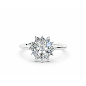 Ring with 0.13ct Marquise Cut diamonds, 0.13ct Princess Cut diamonds and a 0.01ct round diamond