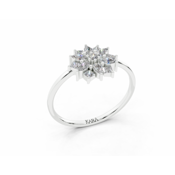 Ring with 0.13ct Marquise Cut diamonds, 0.13ct Princess Cut diamonds and a 0.01ct round diamond