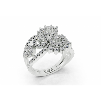 Ring with 0.15 ct Marquise Cut diamonds, 0.62 ct Round diamonds and 0.10 ct Pear diamonds