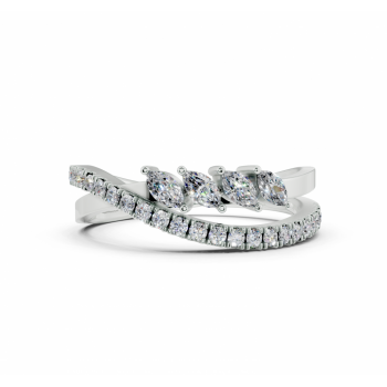 Ring with 0.15 ct Marquise Cut diamonds and 0.19 ct round diamonds
