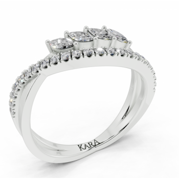 Ring with 0.15 ct Marquise Cut diamonds and 0.19 ct round diamonds