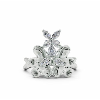 Ring with 0.15ct Marquise Cut diamonds, 0.09ct Pear Cut diamonds and 0.06ct round diamonds