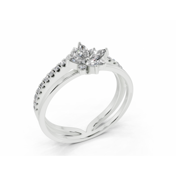 Ring with 0.15ct Marquise Cut diamonds and 0.21ct round diamonds