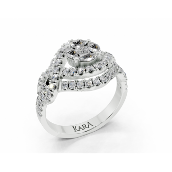Ring with 0.19ct Marquise Cut diamonds, a 0.07ct Princess Cut diamond and 0.59ct round diamonds